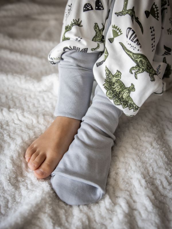 Vreća za spavanje sa nogavicama - dva sloja pamuka - bez rukava - dodatak za stopala - Dinosaurusi sivi