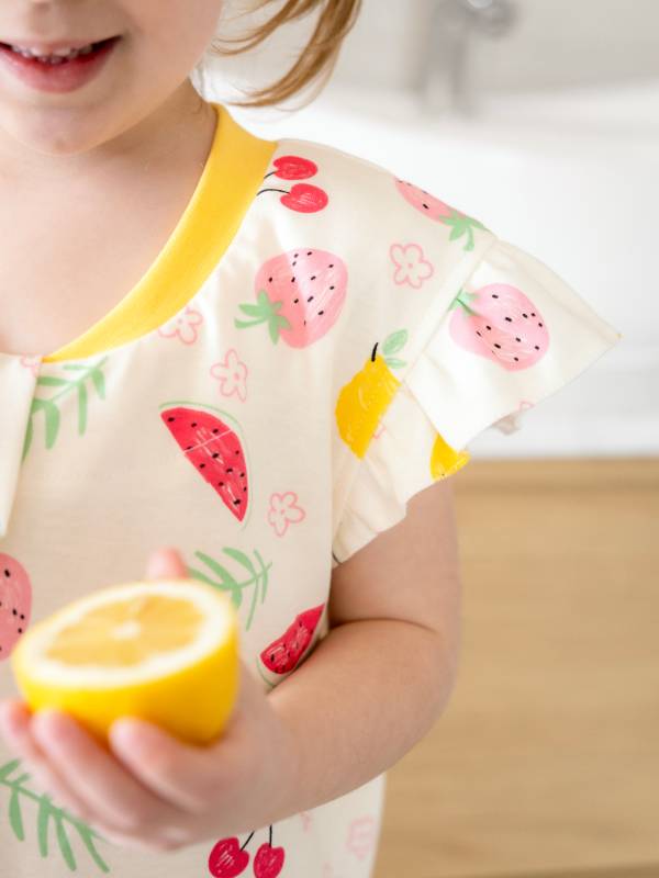 Vreća za spavanje sa nogavicama - dva sloja pamuka - bez rukava - dodatak za stopala - Voćkice - 1.0 TOG