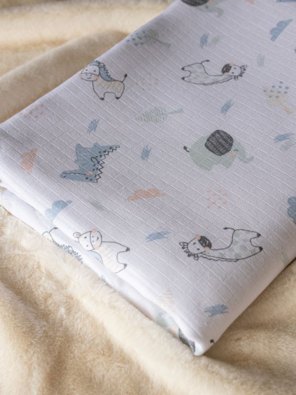 Liberina posteljina od pamučnog muslina - pokrivač, jastučnica, čaršaf - Životinjice