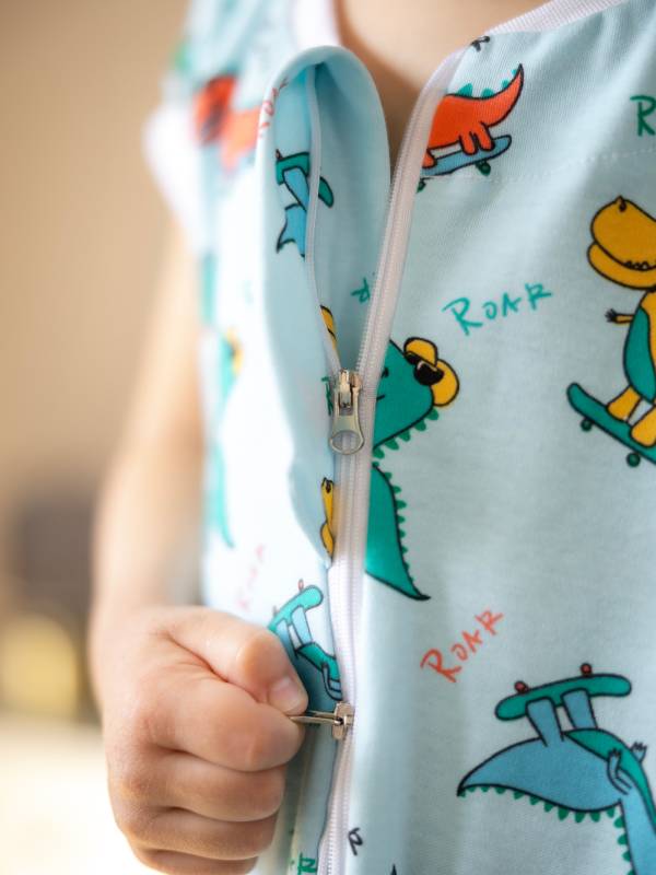 Vreća za spavanje sa nogavicama - dva sloja pamuka - bez rukava - dodatak za stopala - Veseli dino 1.0 TOG