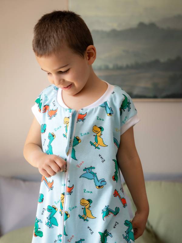 Vreća za spavanje sa nogavicama - dva sloja pamuka - bez rukava - dodatak za stopala - Veseli dino 1.0 TOG