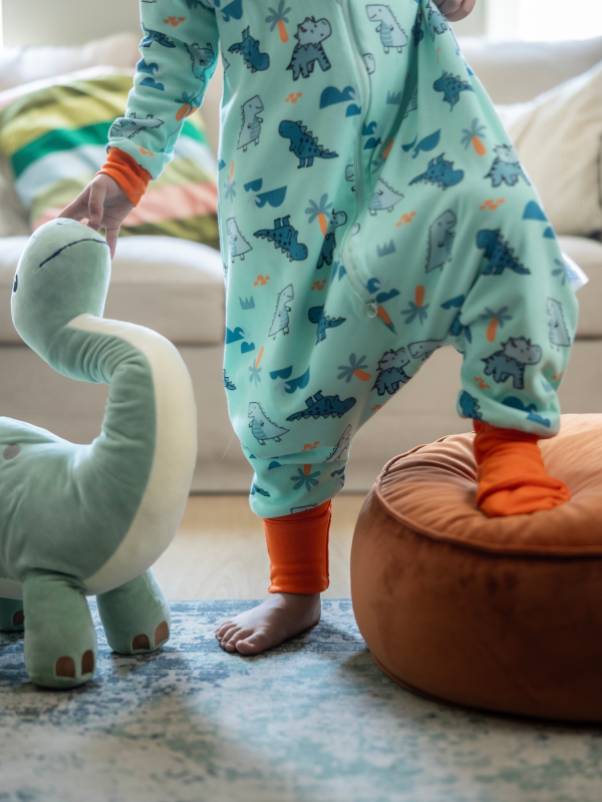 Vreća za spavanje - dva sloja pamuka - dugi rukavi koji se skidaju - dodatak za stopala - Dinosauri - 1.0 TOG