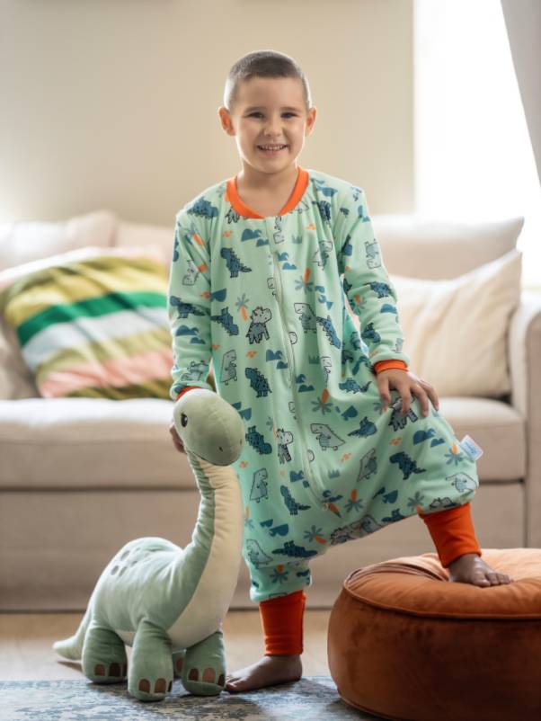 Vreća za spavanje - dva sloja pamuka - dugi rukavi koji se skidaju - dodatak za stopala - Dinosauri - 1.0 TOG