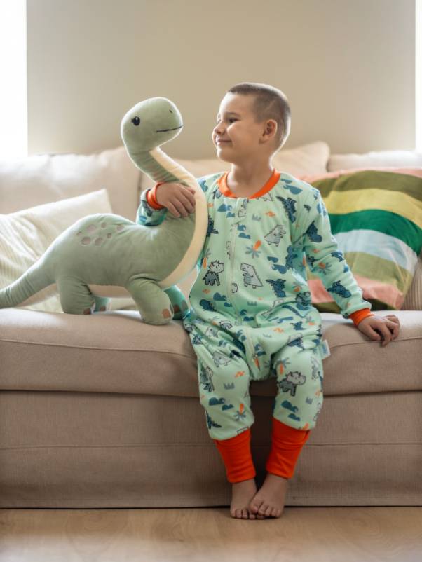 Vreća za spavanje - dva sloja pamuka - dugi rukavi koji se skidaju - dodatak za stopala - Dinosauri - 1.0 TOG