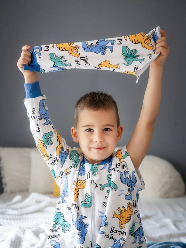 Vreća za spavanje sa nogavicama - dva sloja pamuka - skidajući rukavi - dodatak za stopala - Dino wild - 1.0 TOG