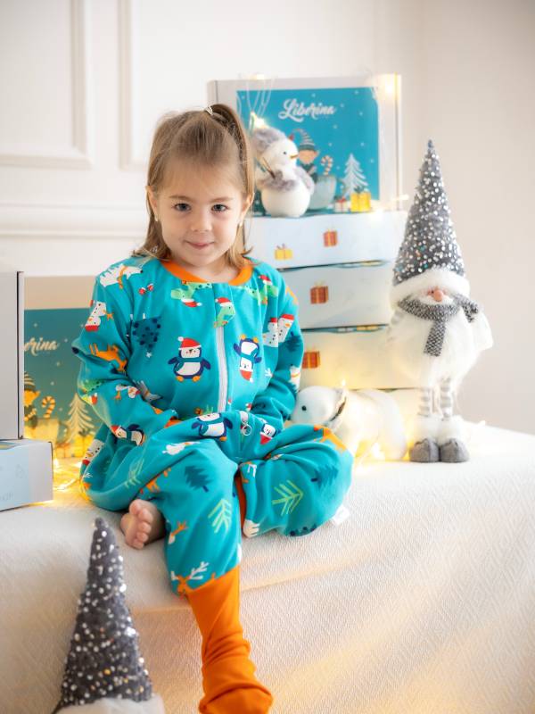 Vreća za spavanje sa nogavicama - dva sloja pamuka - skidajući rukavi - dodatak za stopala - Novogodišnja - 1.0 TOG