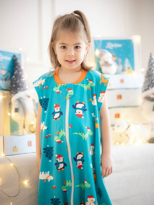 Vreća za spavanje sa nogavicama - dva sloja pamuka - skidajući rukavi - dodatak za stopala - Novogodišnja - 1.0 TOG