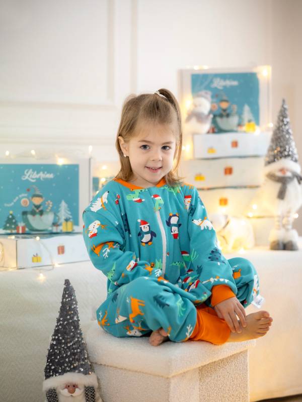 Vreća za spavanje sa nogavicama - dva sloja pamuka - skidajući rukavi - dodatak za stopala - Novogodišnja - 1.0 TOG