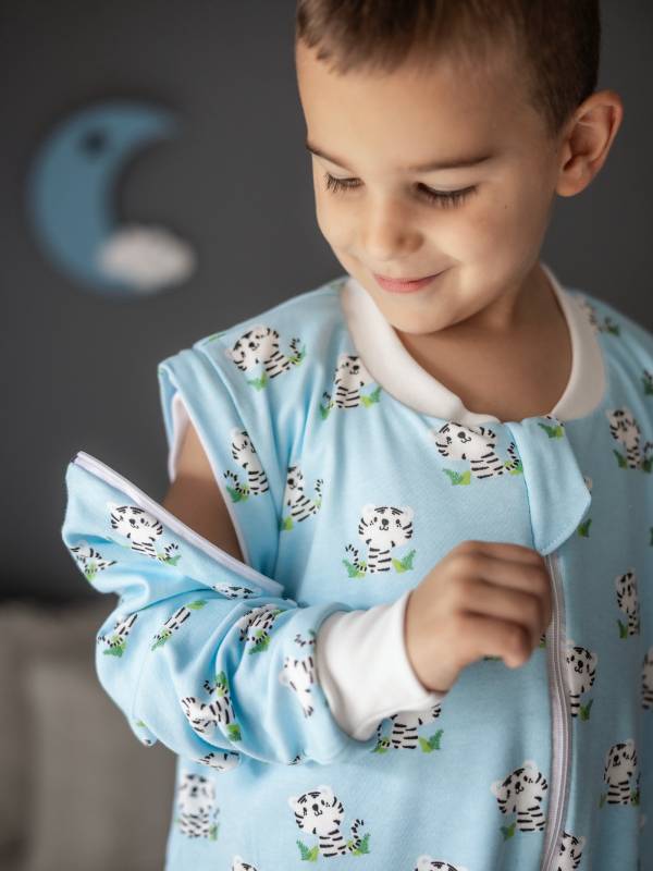 Vreća za spavanje sa nogavicama - dva sloja pamuka - skidajući rukavi - dodatak za stopala - Tigrići - 1.0 TOG