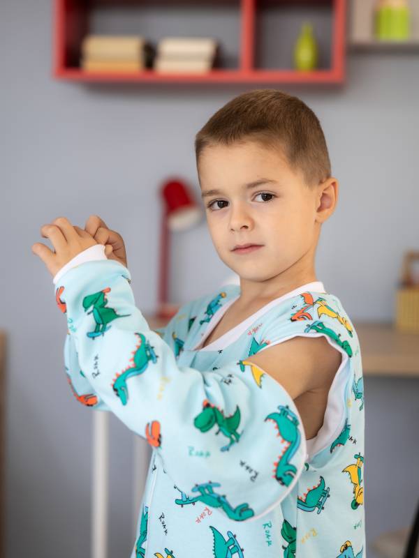 Vreća za spavanje sa nogavicama - dva sloja pamuka - skidajući rukavi - dodatak za stopala - Veseli dino - 1.0 TOG