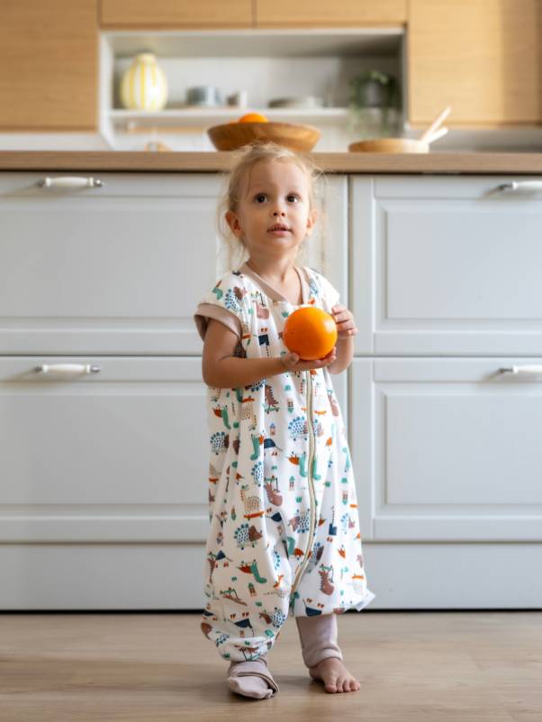 Liberina vreća za spavanje sa nogavicama - jedan sloj pamuka - bez rukava - dodatak za stopala - Dino skejt - 0.5 TOG