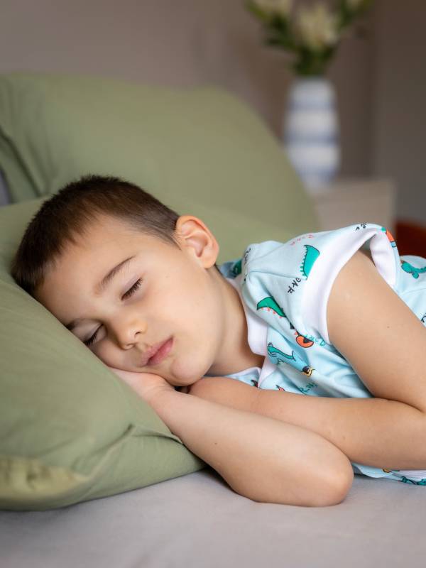 Vreća za spavanje sa nogavicama - jedan sloj pamuka - bez rukava - dodatak za stopala - Veseli dino - 0.5 TOG