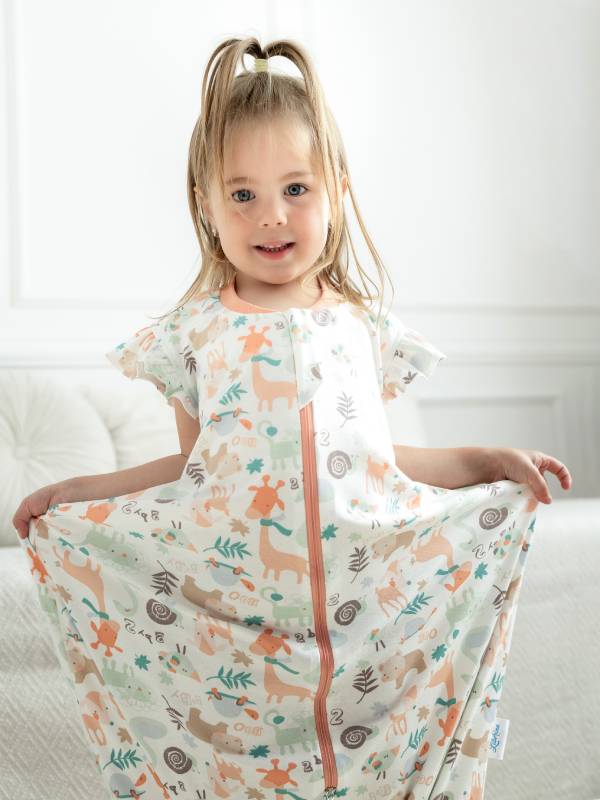 Vreća za spavanje sa nogavicama - jedan sloj pamuka - bez rukava - dodatak za stopala - Životinjice karneri - 0.5 TOG