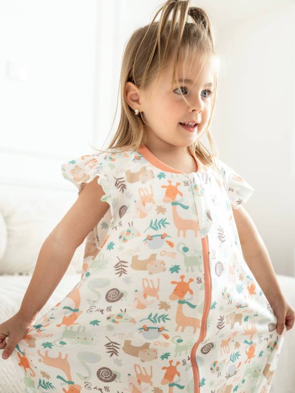 Vreća za spavanje sa nogavicama - jedan sloj pamuka - bez rukava - dodatak za stopala - Životinjice karneri - 0.5 TOG