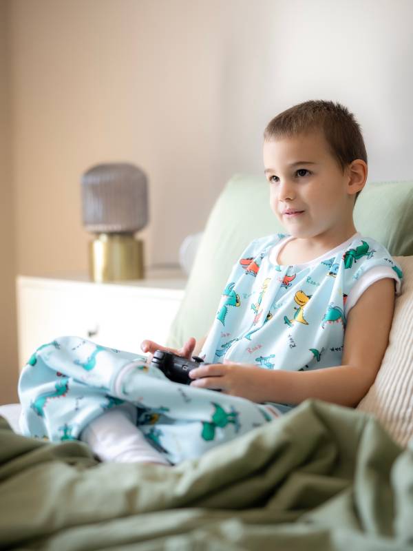 Vreca za spavanje sa nogavicama-punjena-bez rukava-dodatak za stopala-Veseli dino-2.5 TOG