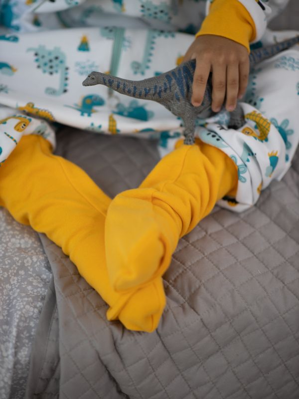 Liberina vreća za spavanje sa nogavicama -punjena - dugi rukavi koji se skidaju - dodatak za stopala - Žuti dinosaurusi