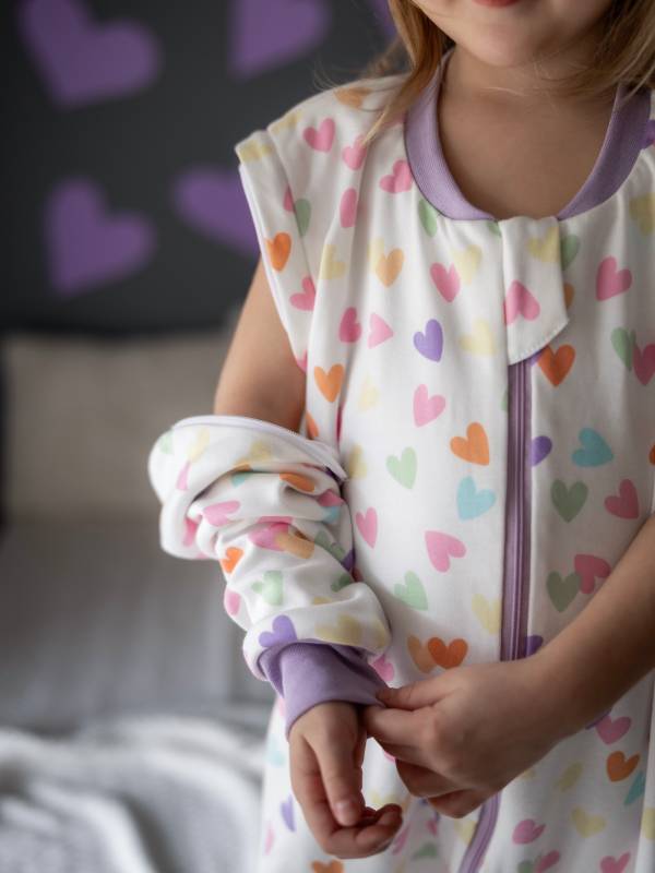 Vreća za spavanje sa nogavicama - dva sloja pamuka - skidajući rukavi - dodatak za stopala - Srca - 1.0 TOG