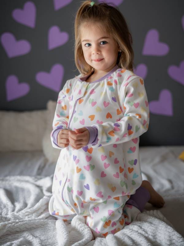 Vreća za spavanje sa nogavicama - dva sloja pamuka - skidajući rukavi - dodatak za stopala - Srca - 1.0 TOG